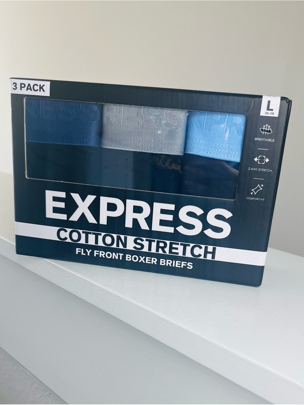 EXPRESS Men’s Cotton Stretch 3-Pack Boxer Briefs - Blue Mix Large